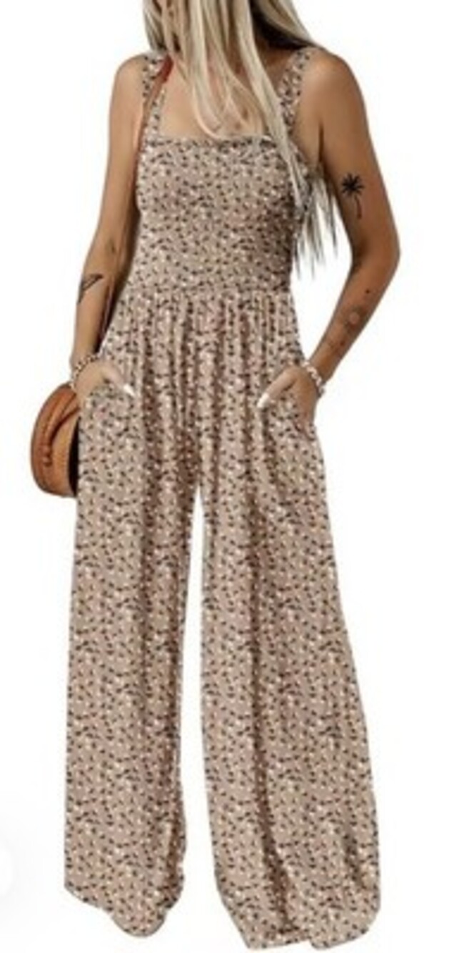 Dokotoo Women Casual Overalls Jumpsuits Large Khaki Print Long Wide Pant Romper